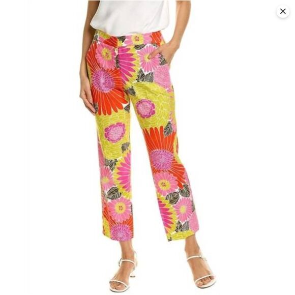 Trina Turk Botanical Jacquard Lutton Pant Women 4 Floral Cropped Bright Colorful - Picture 1 of 11